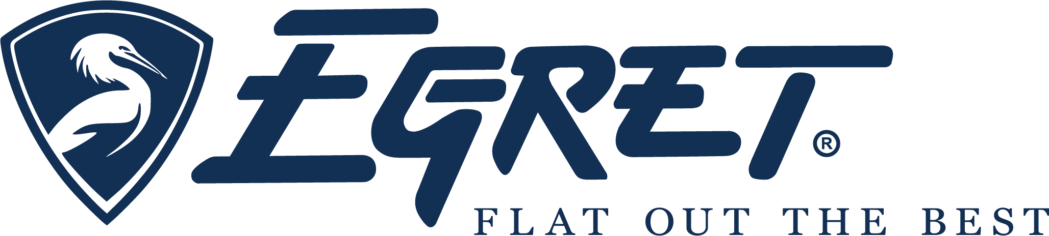 Egret Boats Logo Blue Background